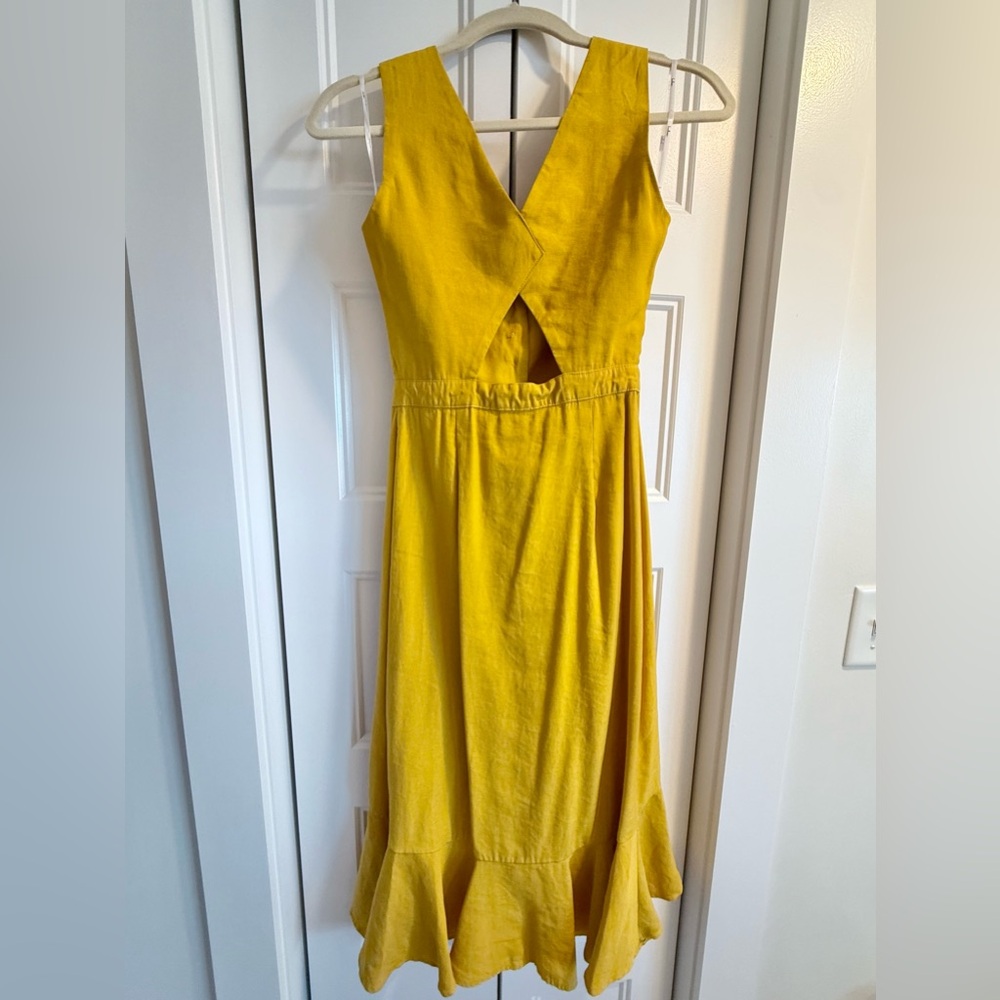 Lulus “When We First Met” Mustard Yellow Button Front Midi Dress 💛 Size XS - Picture 6 of 7